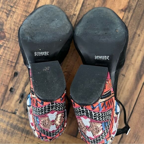 SCHUTZ Keroly Embroidered Ankle strap Sandals Multicolor & Black Color Size 39 - Picture 8 of 8
